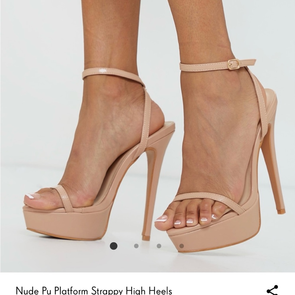 PrettyLittleThing NUDE Platform Strappy High Heels
